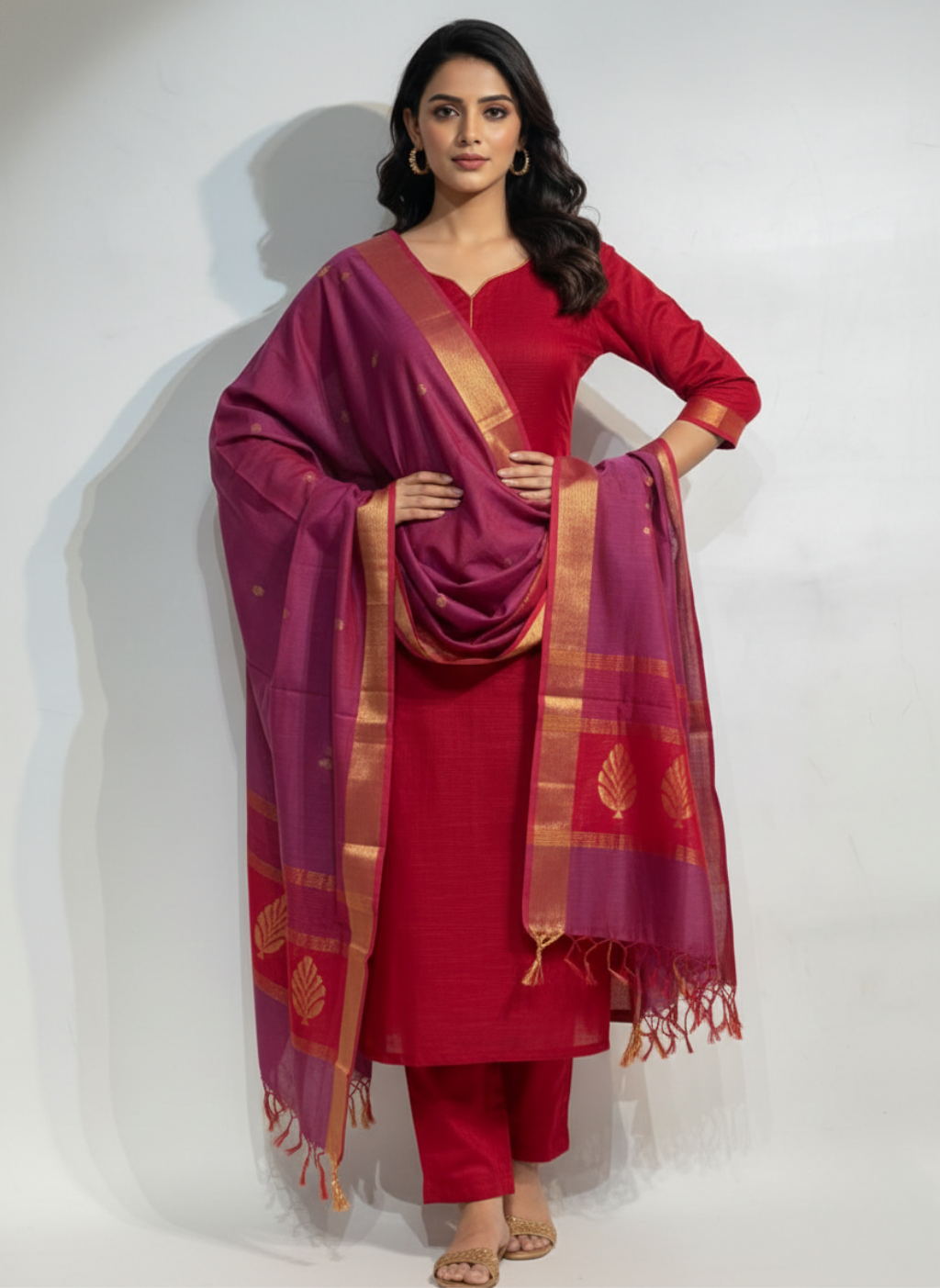 Maheshwari Silk Zari Border Dupatta Set