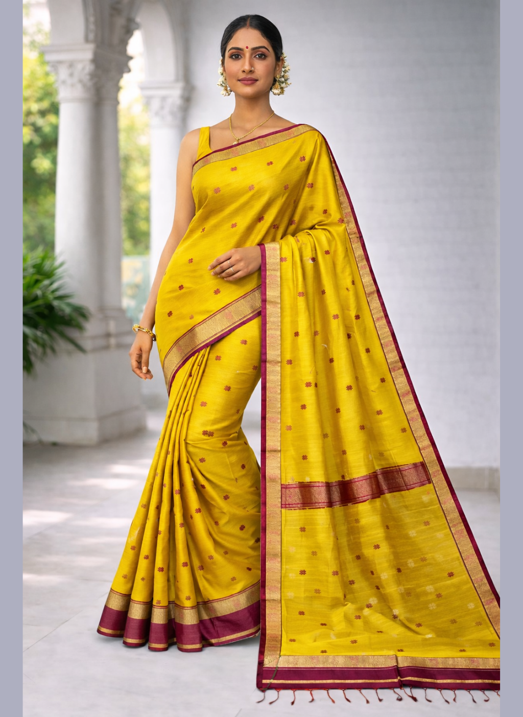 Maheshwari half cotton half silk zari weaving border