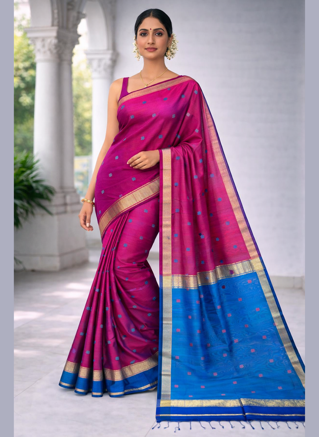 Maheshwari half cotton half silk zari weaving border