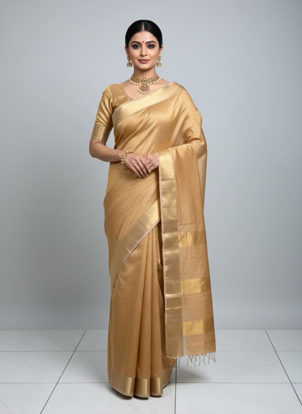 Maheshwari Pure Tissue Check Weave Saree