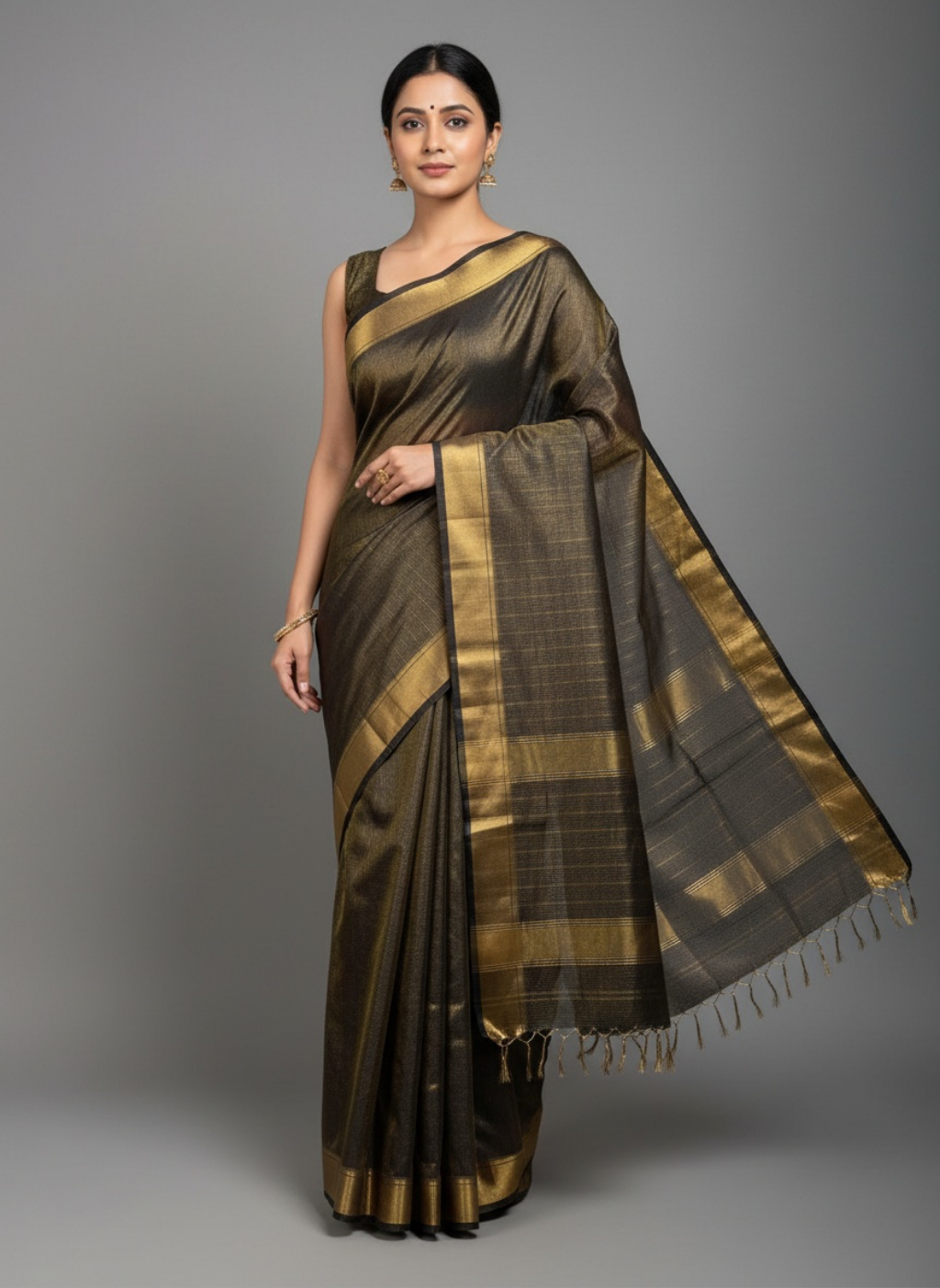 Maheshwari Pure Tissue Check Weave Saree