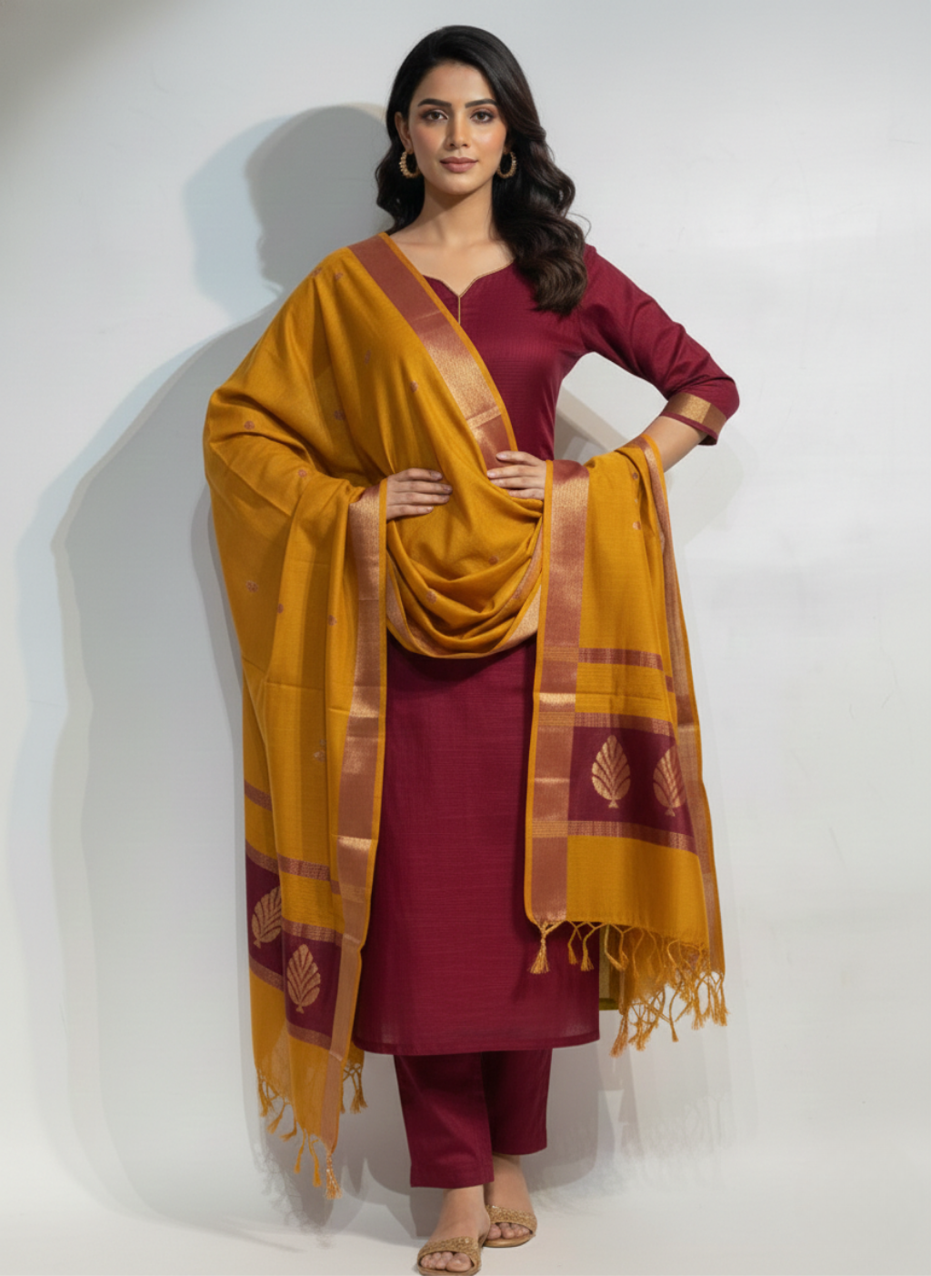 Maheshwari Silk Zari Border Dupatta Set