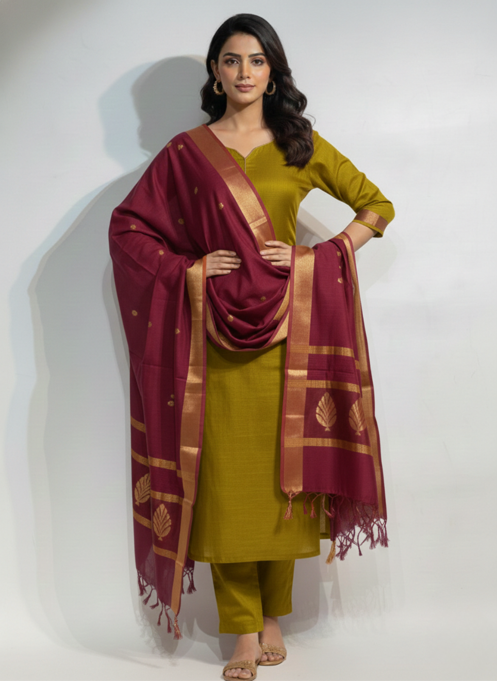 Maheshwari Silk Zari Border Dupatta Set