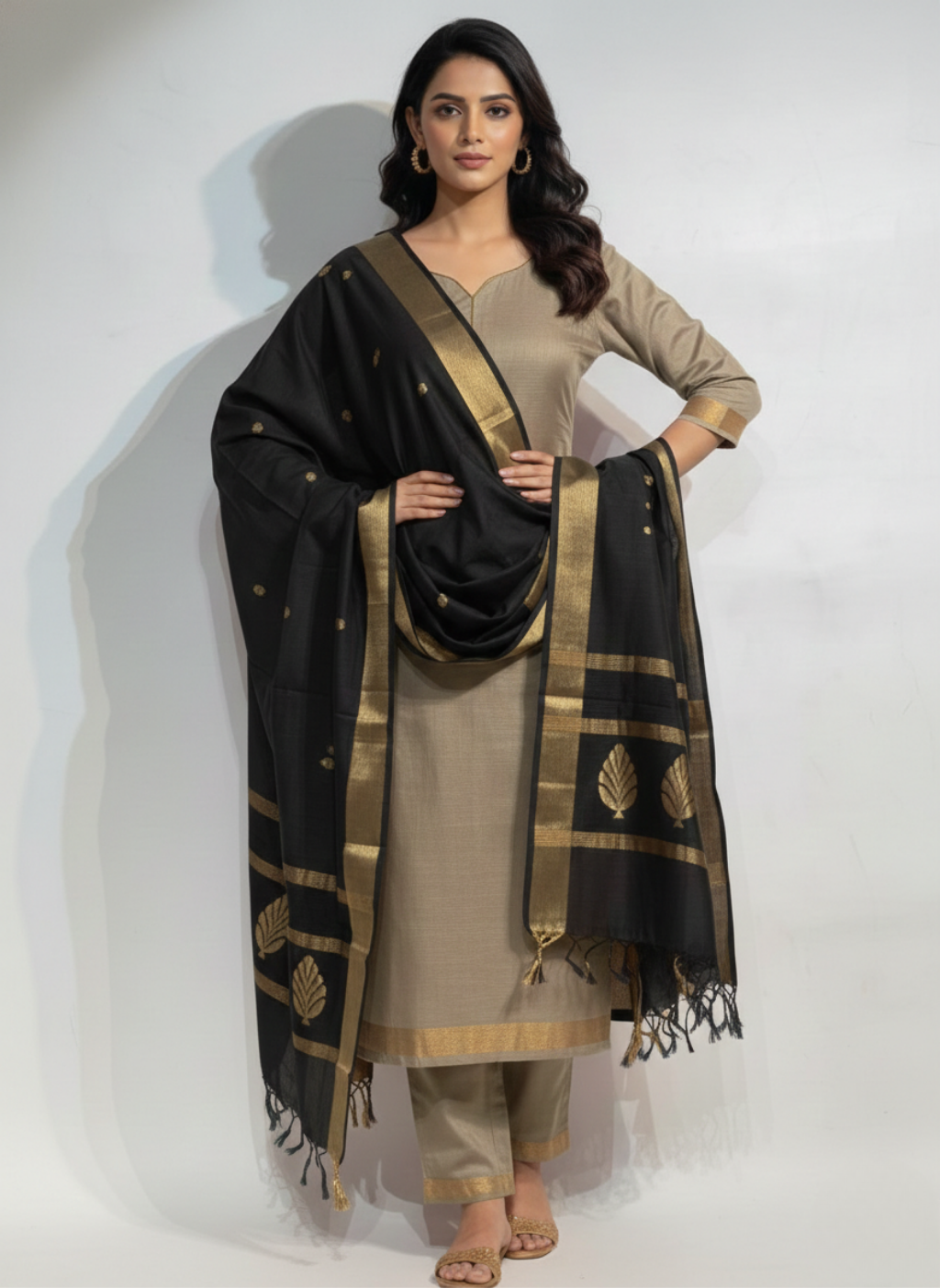 Maheshwari Silk Zari Border Dupatta Set