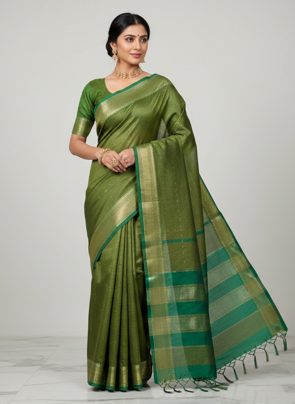 Maheshwari Cotton Silk Rewa Border Saree