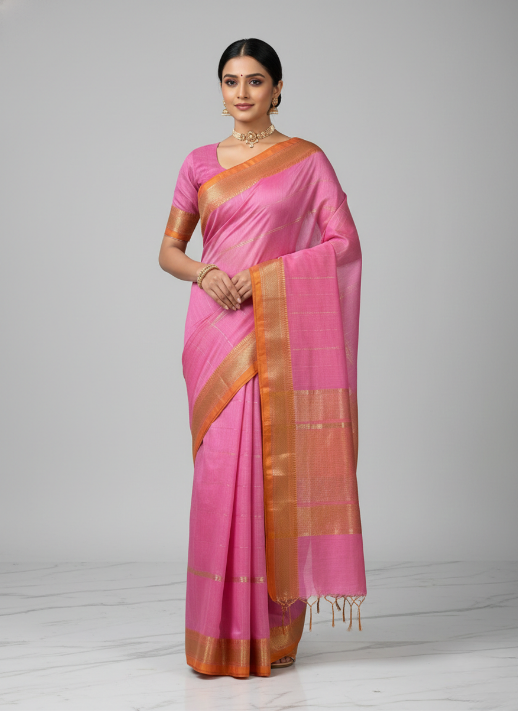 Maheshwari Cotton Silk Rewa Border Saree