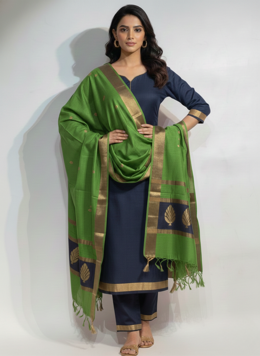 Maheshwari Silk Zari Border Dupatta Set