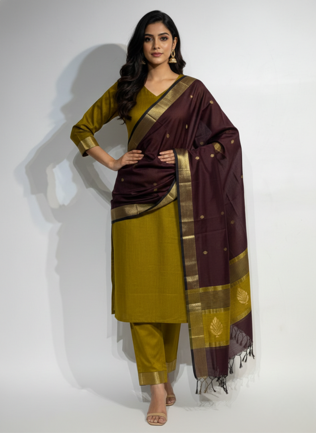 Maheshwari Silk Zari Border Dupatta Set