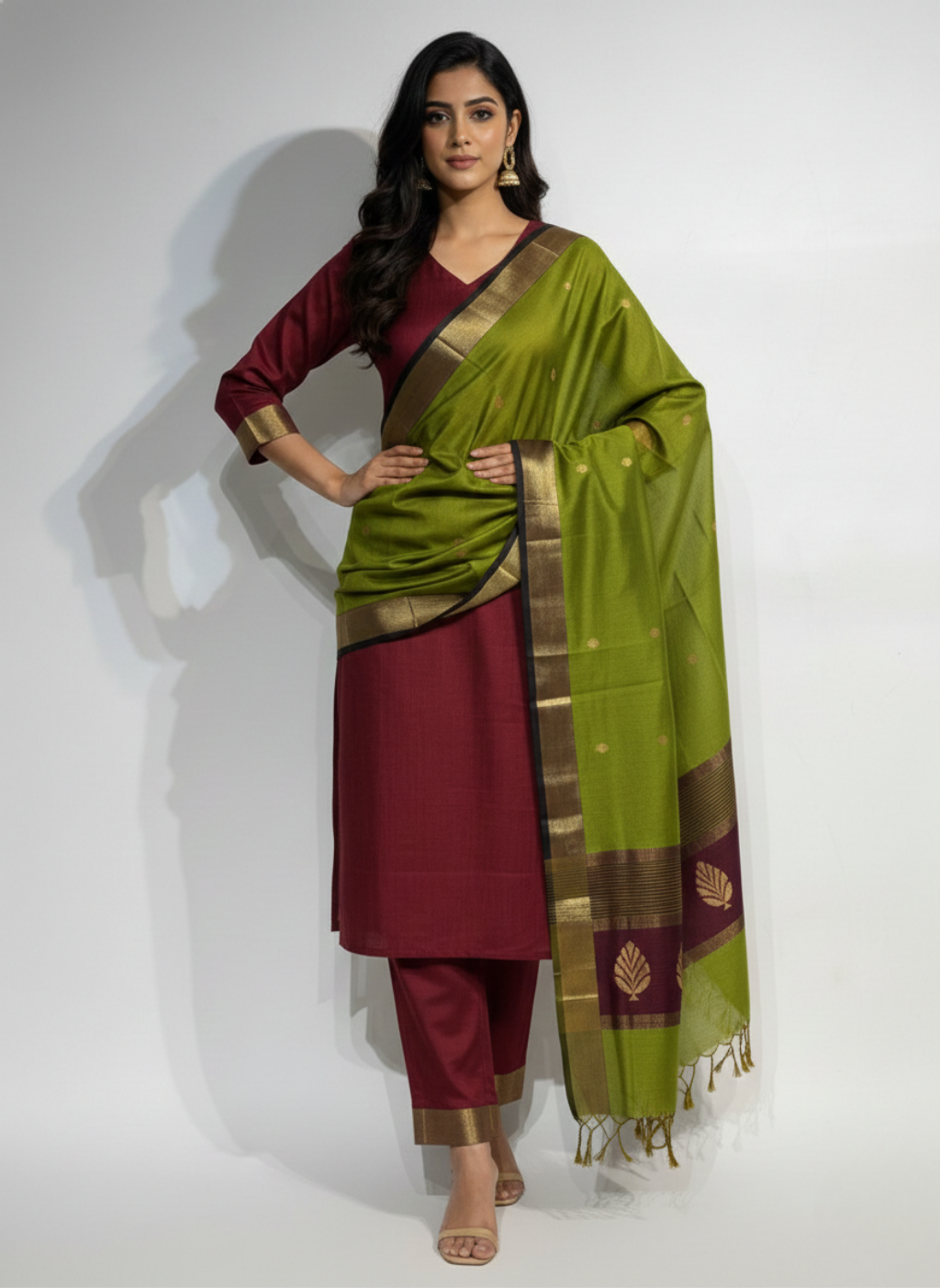 Maheshwari Silk Zari Border Dupatta Set