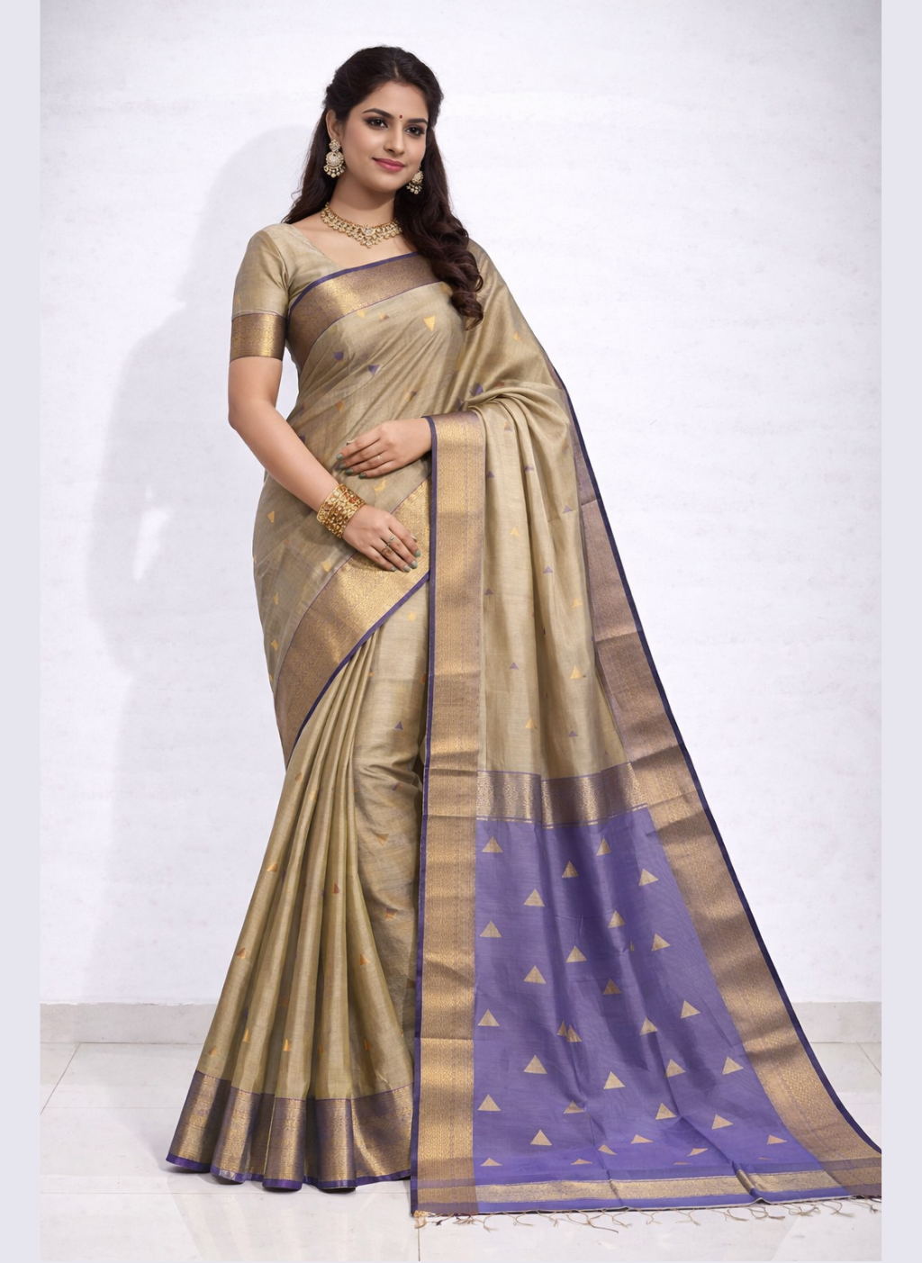 Maheshwari Half Cotton Silk Zari Weaving Saree