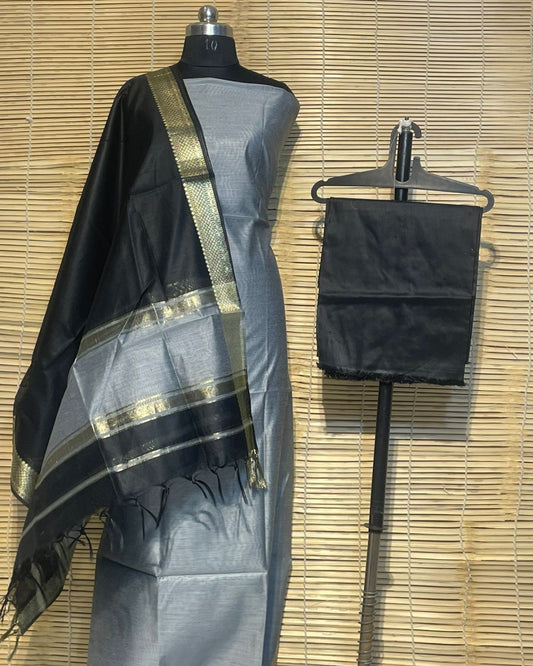 Half Cotton Half Silk Zari Weaving Border Dress Material Set