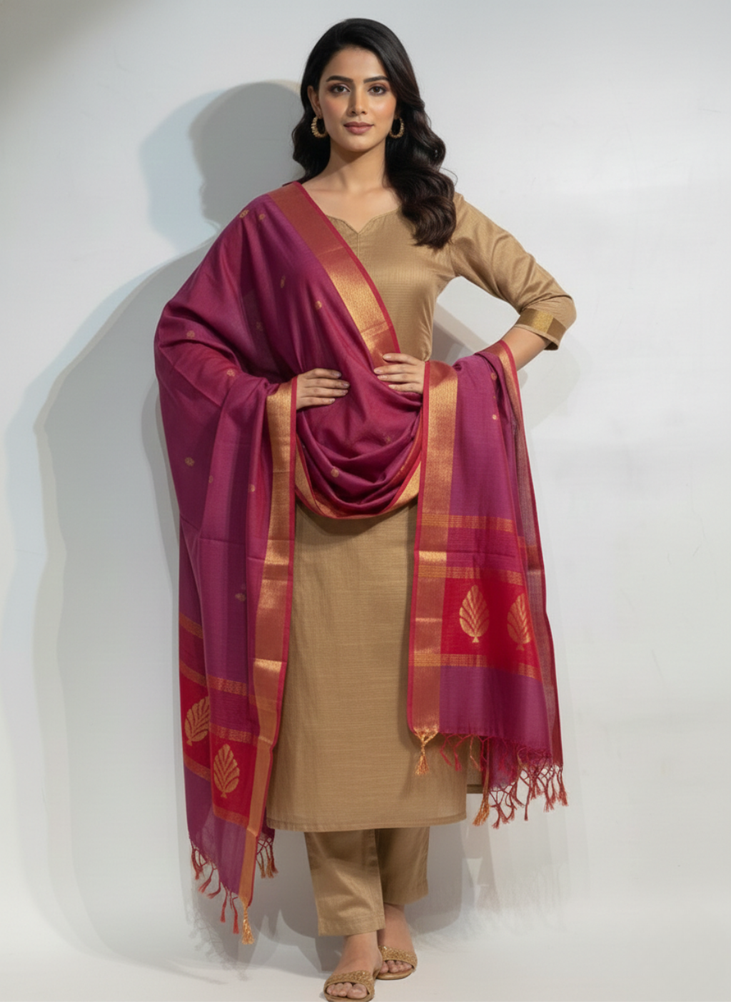 Maheshwari Silk Zari Border Dupatta Set